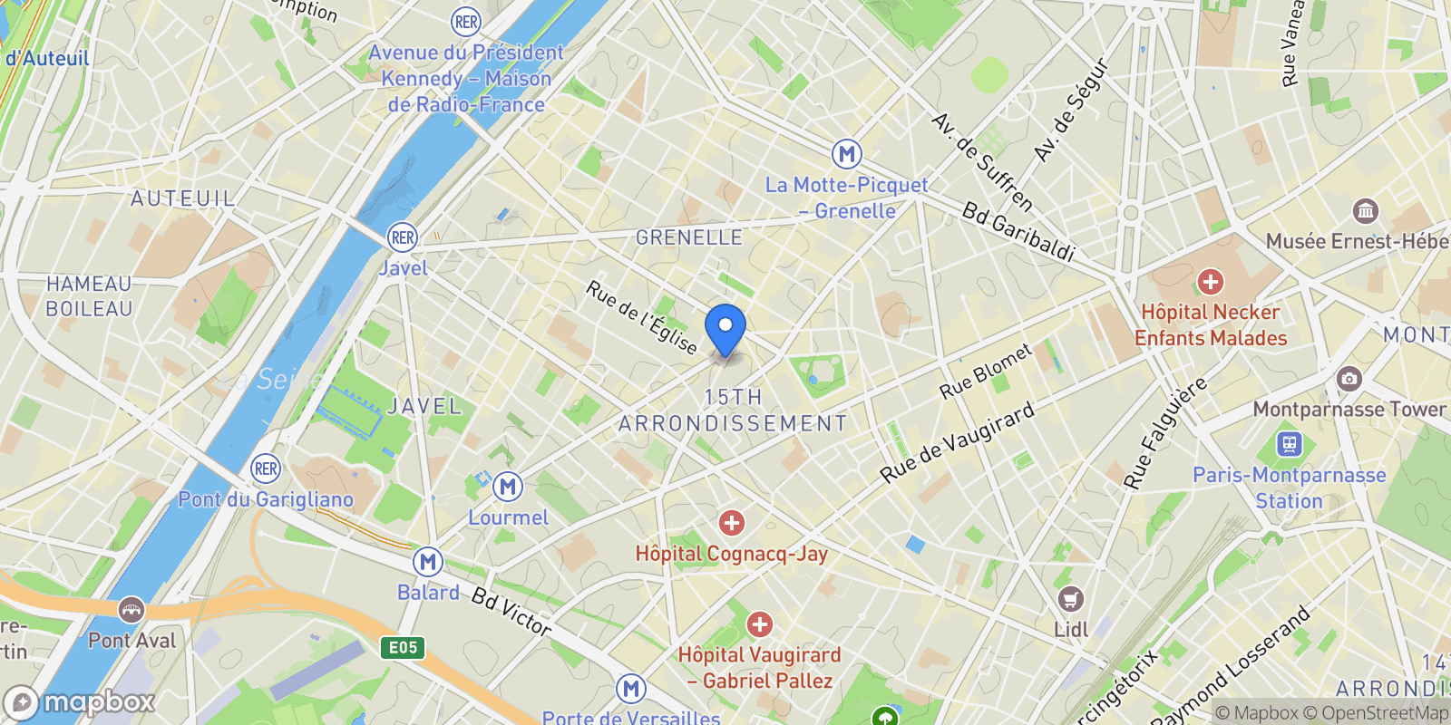 Map showing 15th arrondissement, 75015 Paris, France, Paris, Île-de-France, France.