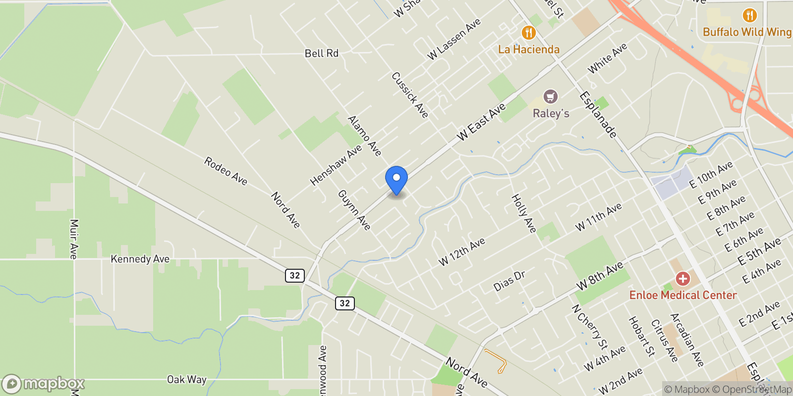 Map showing 821 W East Avenue, Chico, California, United States.