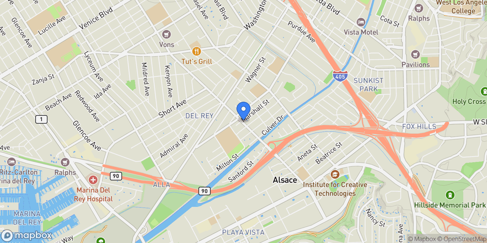 Map showing 4852 S Centinela Avenue, Los Angeles, California, United States.