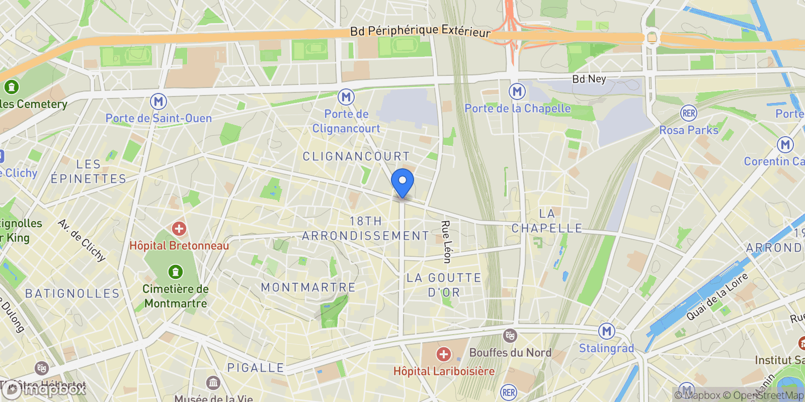 Map showing 18th arrondissement, 75018 Paris, France, Paris, Île-de-France, France.