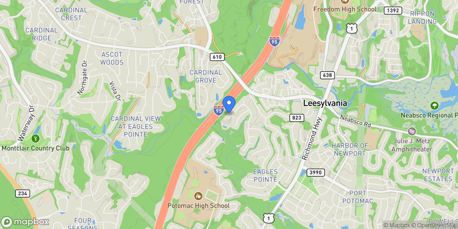 Map showing 15845 EAGLE FEATHER DR DRIVE, WOODBRIDGE, VA 22191, Woodbridge, Virginia, United States.