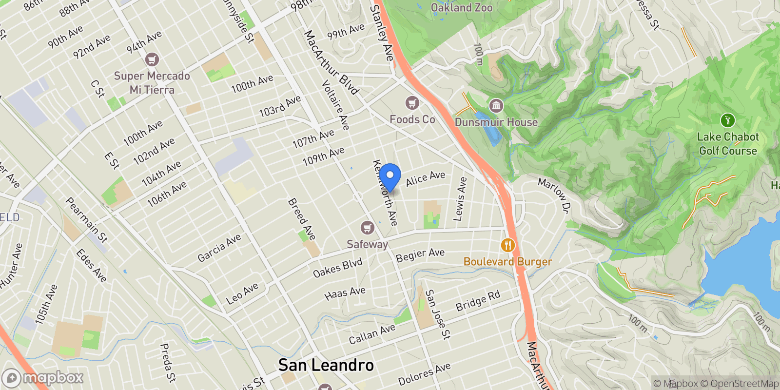 Map showing 464 Kenilworth Ave, San Leandro, California, United States.