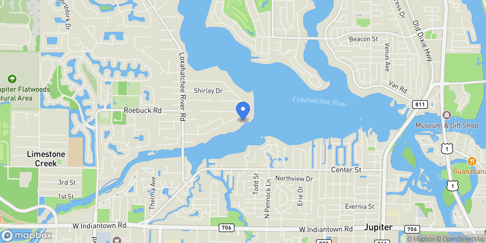 Map showing 5270 Pennock Point Road, Jupiter, Florida, United States.