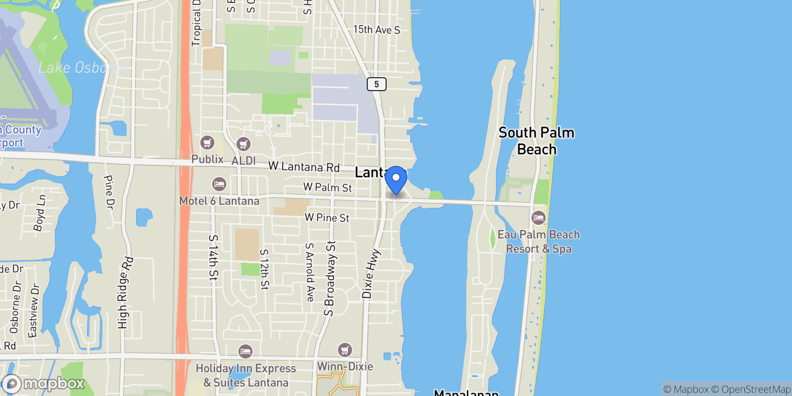 Map showing 201 E Ocean Avenue 1, Lantana, Florida, United States.
