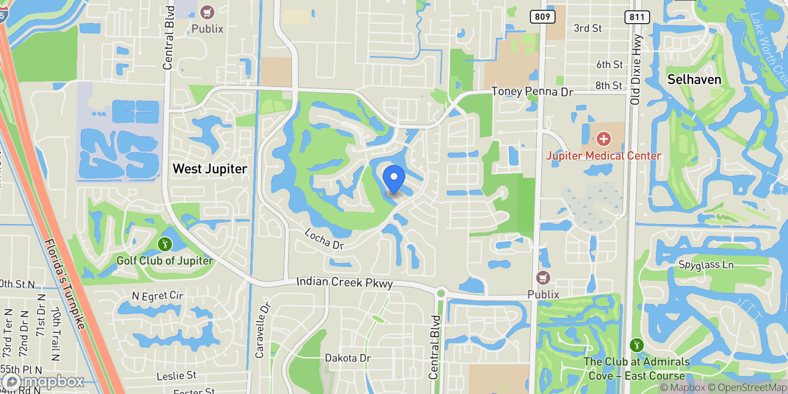 Map showing 106 Sota Drive, Jupiter, Florida, United States.