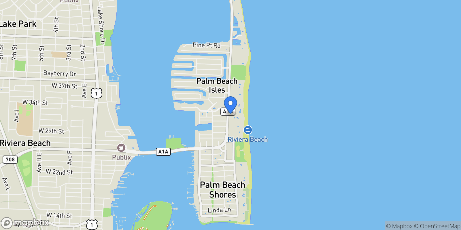 Map showing 3100 N Ocean Drive H1107, Riviera Beach, Florida, United States.