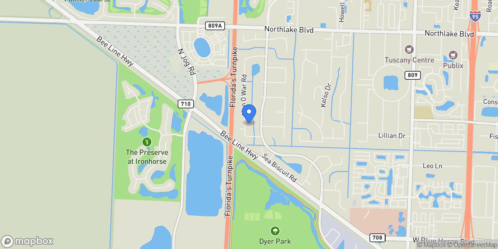 Map showing 8246 Man O War Road, Palm Beach Gardens, Florida, United States.
