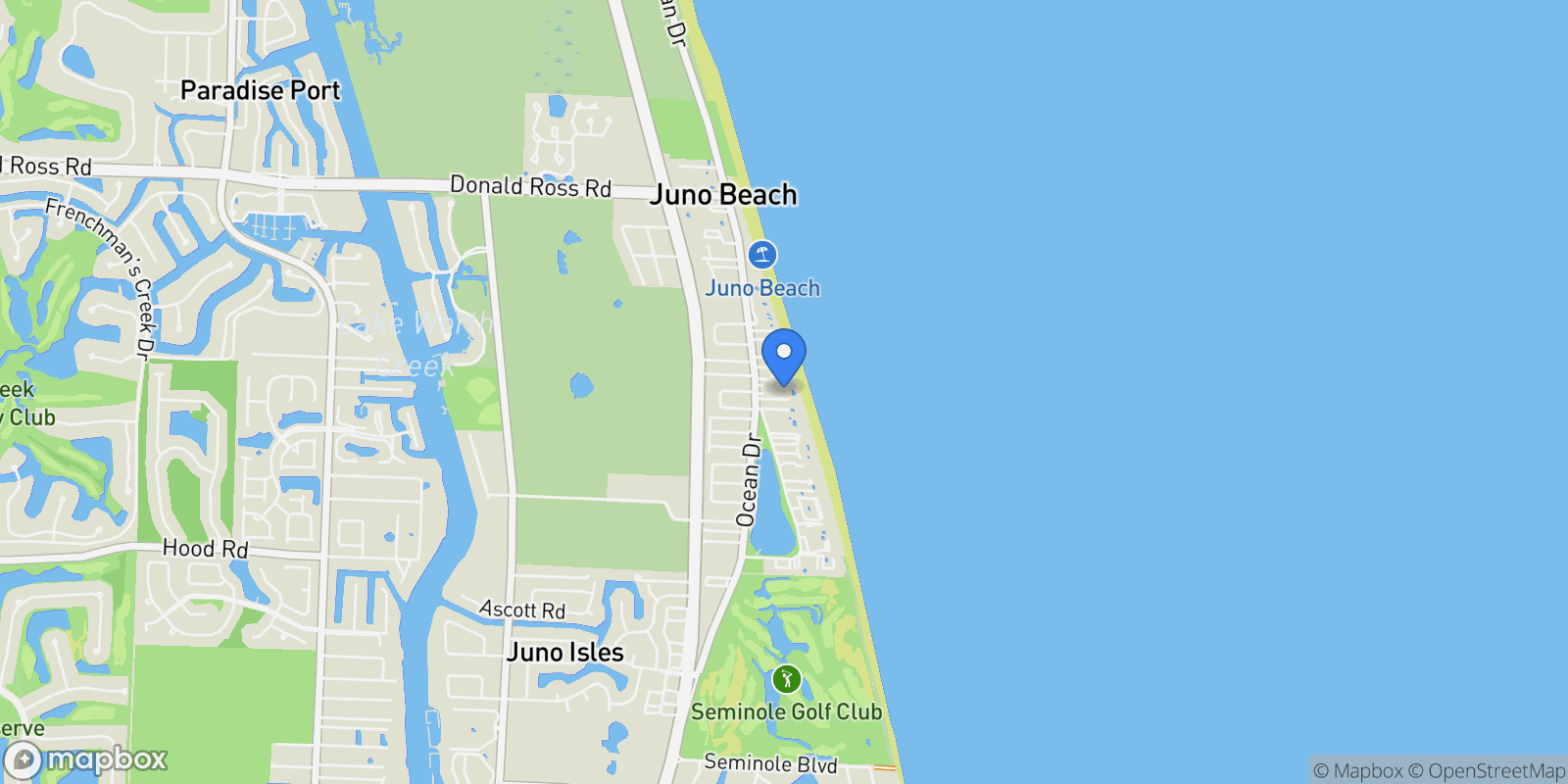 Map showing 500 Ocean Drive E-2d, North Palm Beach, Florida, United States.