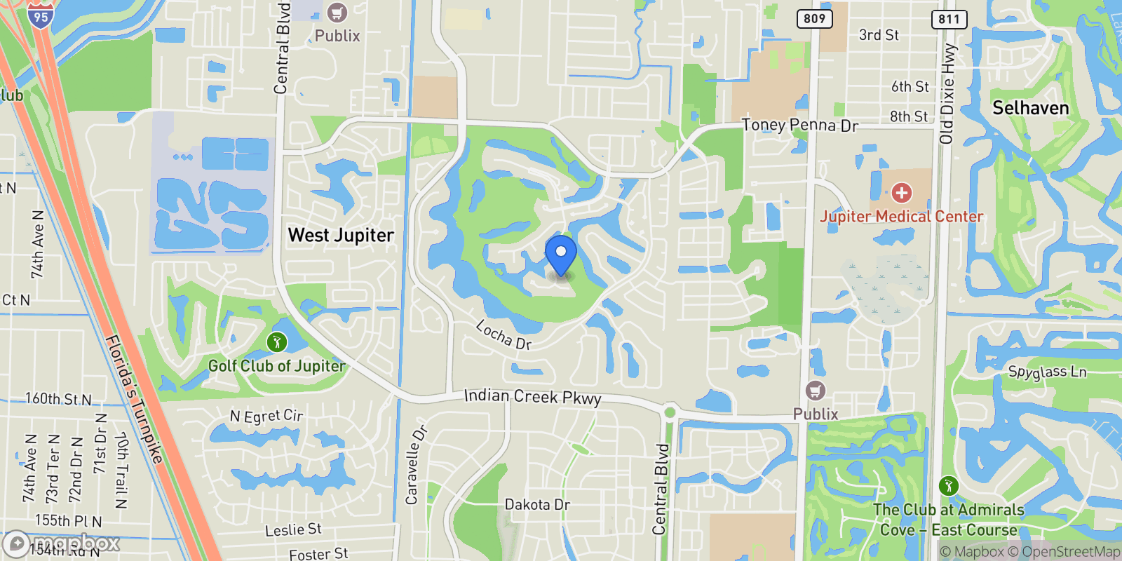 Map showing 113 Echo Drive, Jupiter, Florida, United States.