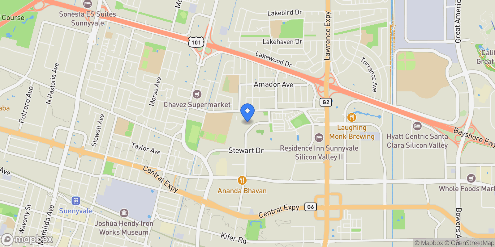 Map showing 542 Santa Maria Ter, Sunnyvale, California, United States.