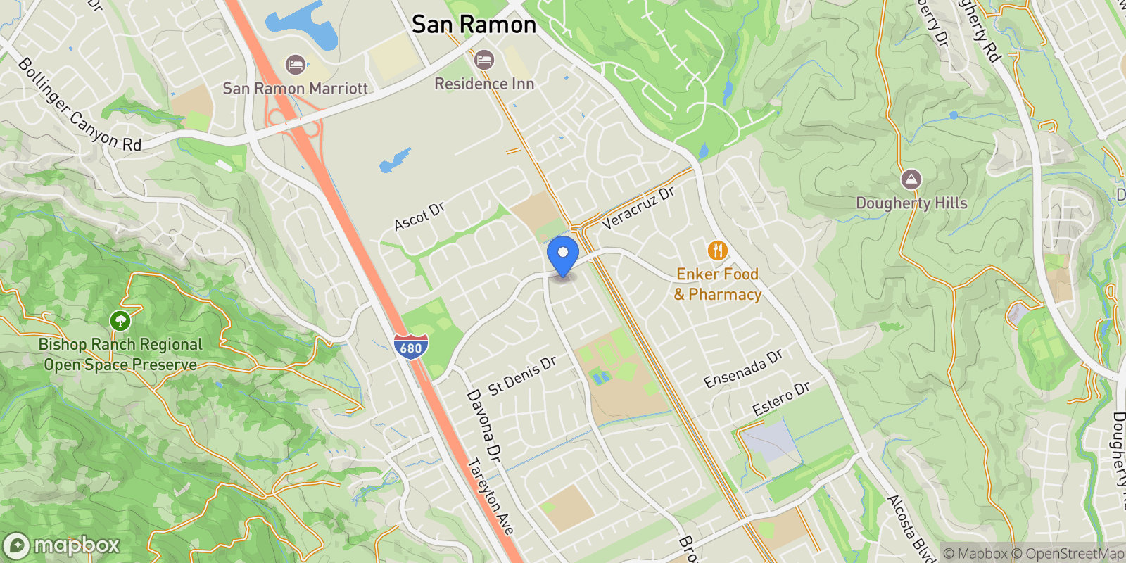 Map showing 410 Kevin Ct, San Ramon, California, United States.