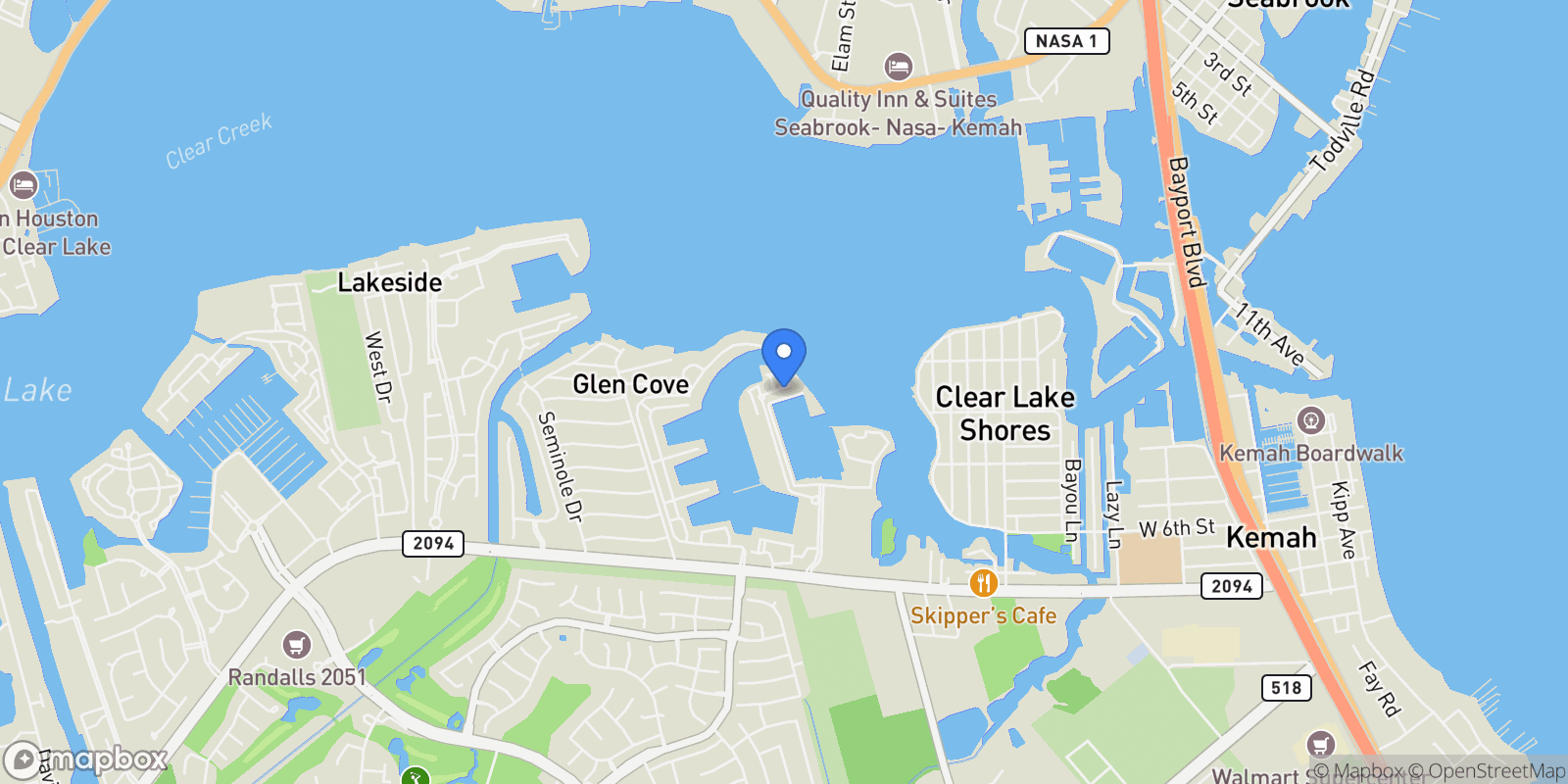Map showing 4 Mariners Lane, Kemah, Texas, United States.