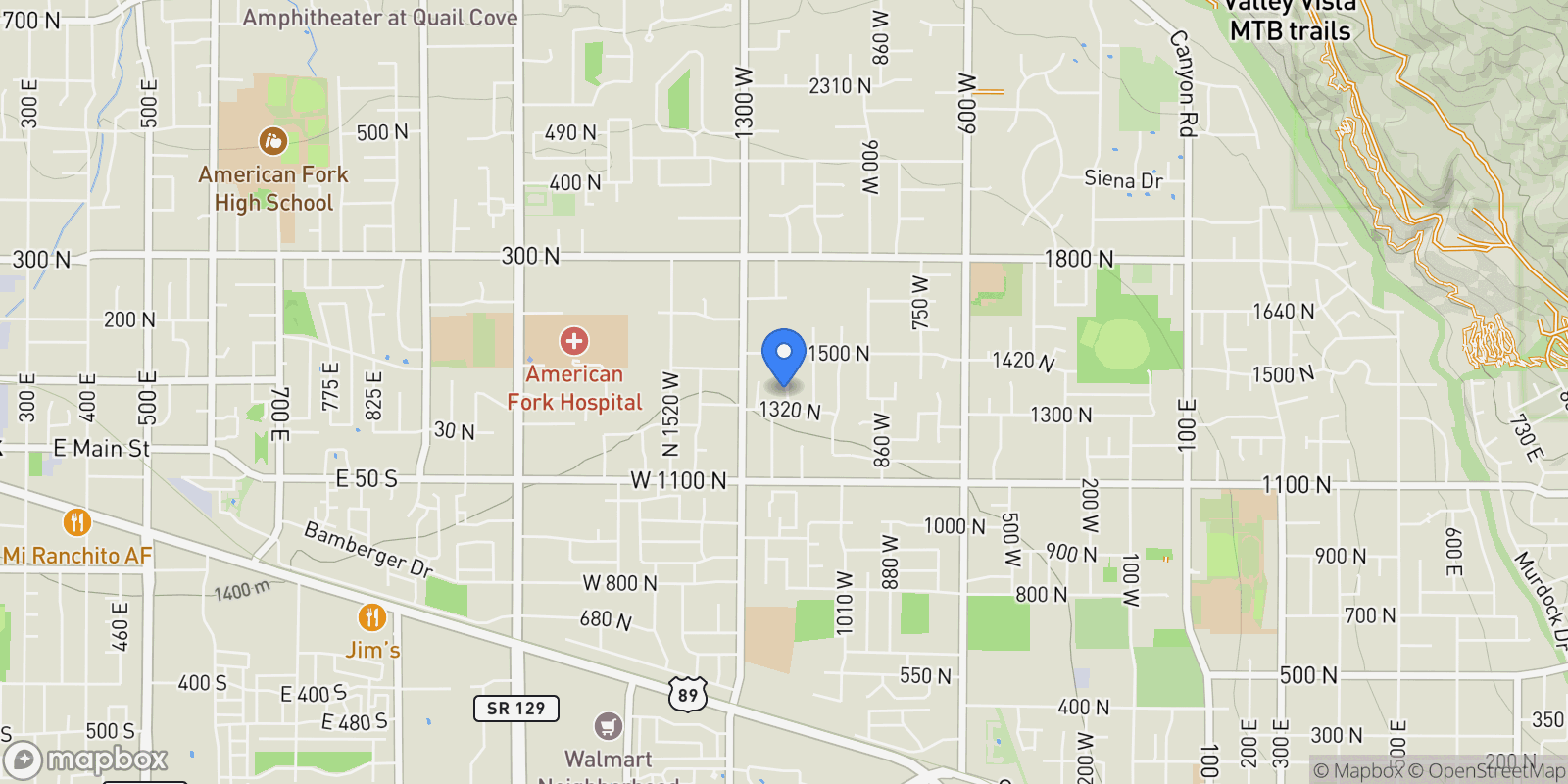 Map showing 1427 NARRA PL, Cedar Hills, Utah, United States.