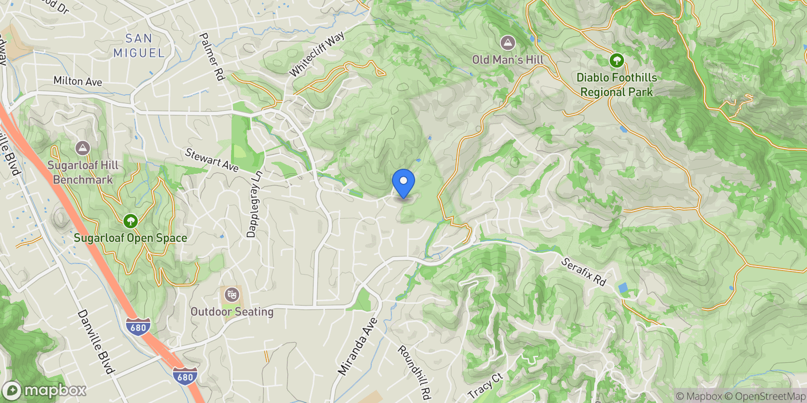 Map showing 1555 Pebblebrook Ct, Walnut Creek, California, United States.