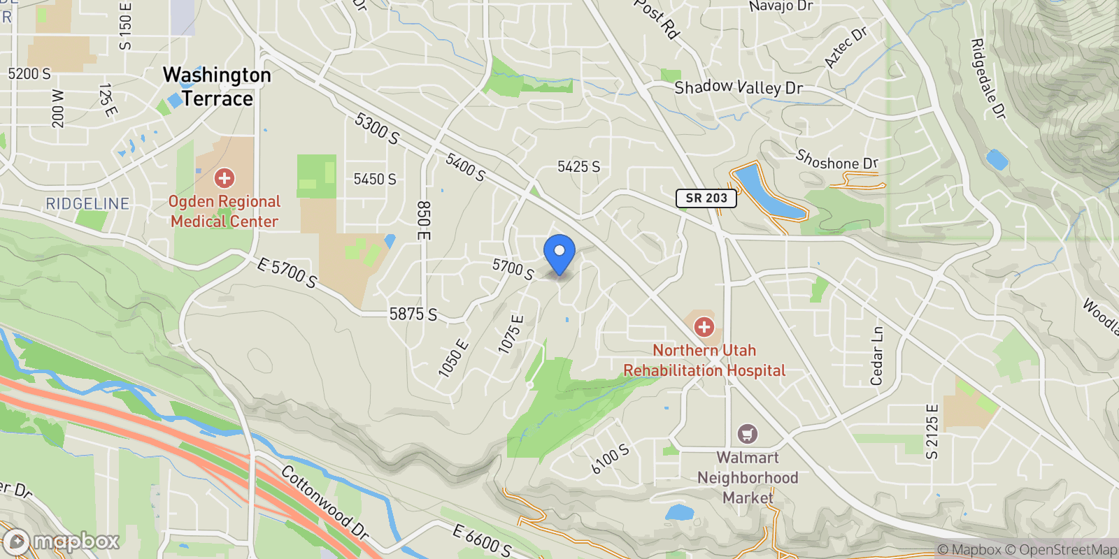 Map showing 5698 S 1150 E, Ogden, Utah, United States.