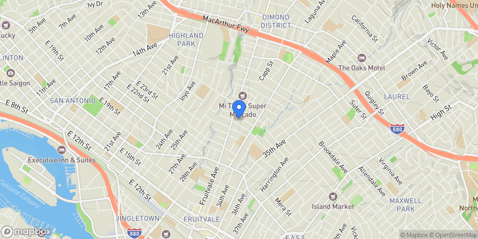 Map showing 3227 Prentiss, Oakland, California, United States.