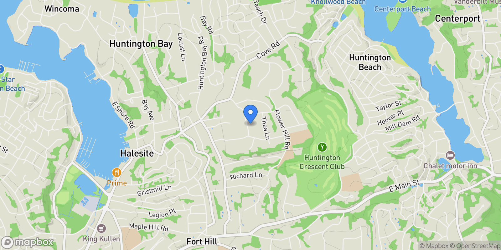 Map showing 23 Gloria Lane, Huntington, NY 11743, Halesite, New York, United States.