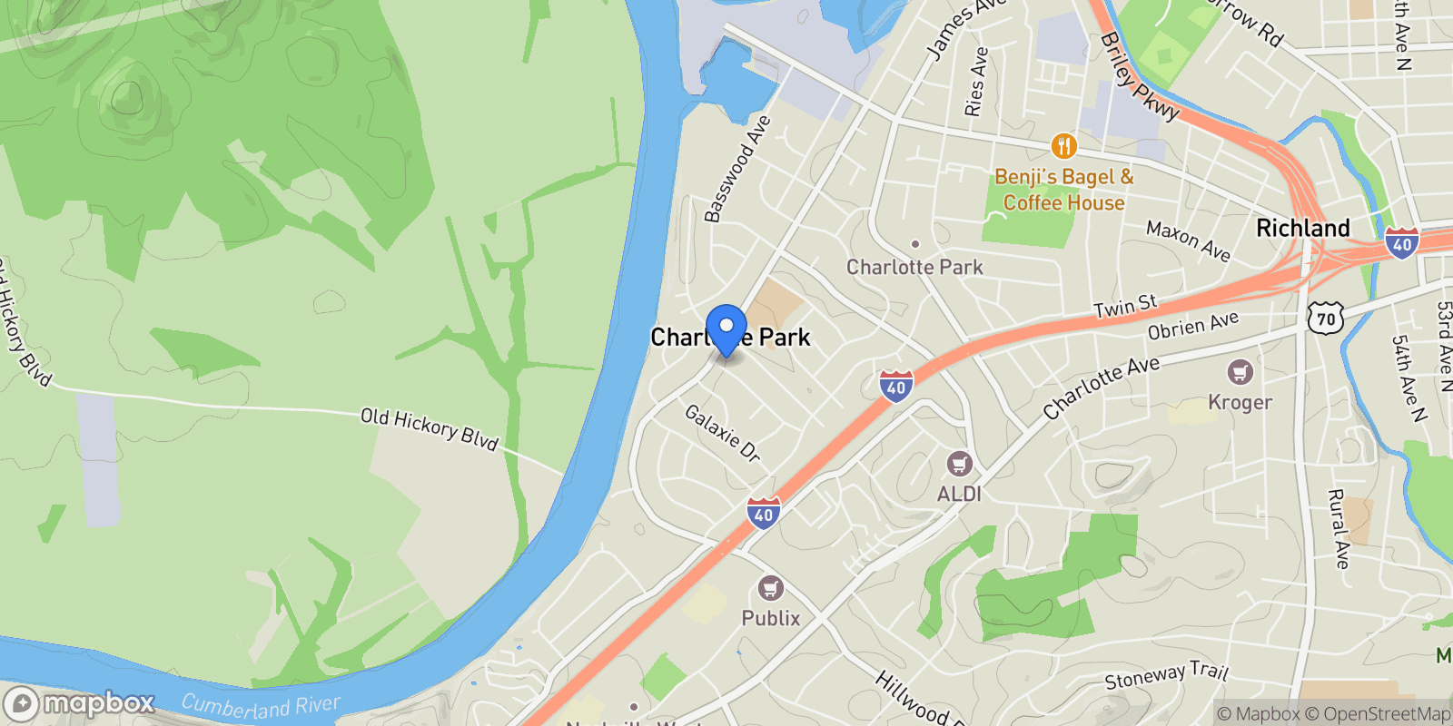 Map showing 542B Starliner Dr, Nashville, Tennessee, United States.