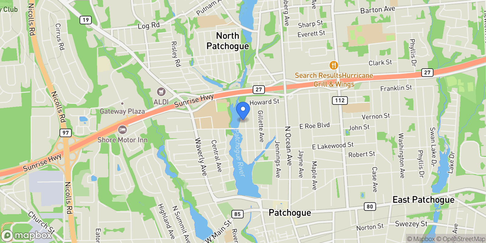 Map showing 108 Shore Road , Patchogue, NY 11772, East Patchogue, New York, United States.