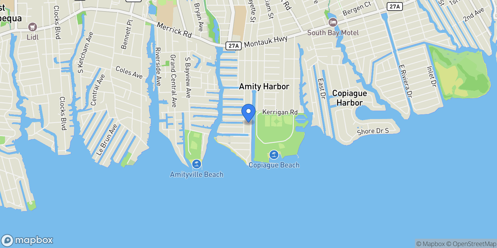 Map showing 59 Western Concourse , Amity Harbor, NY 11701, Amityville, New York, United States.
