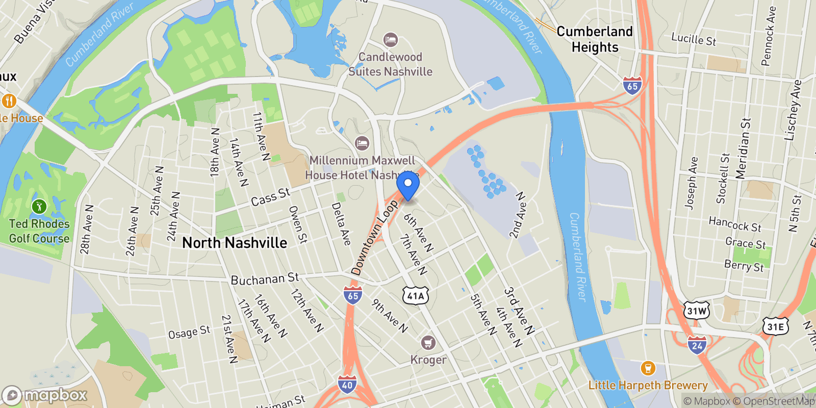 Map showing 503 Coffee St A & B, Nashville, Tennessee, United States.