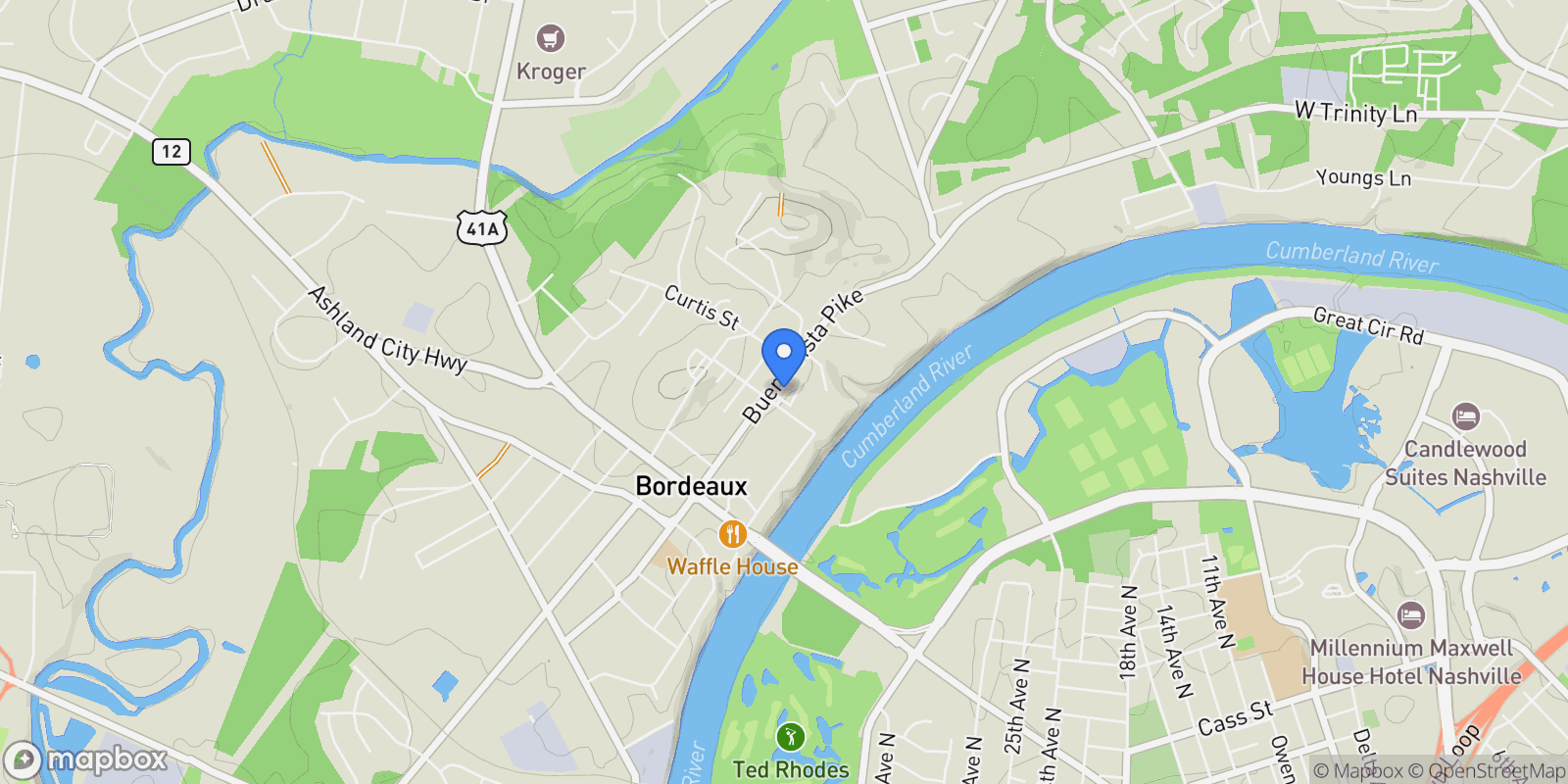 Map showing 504 Cliff Cir, Nashville, Tennessee, United States.