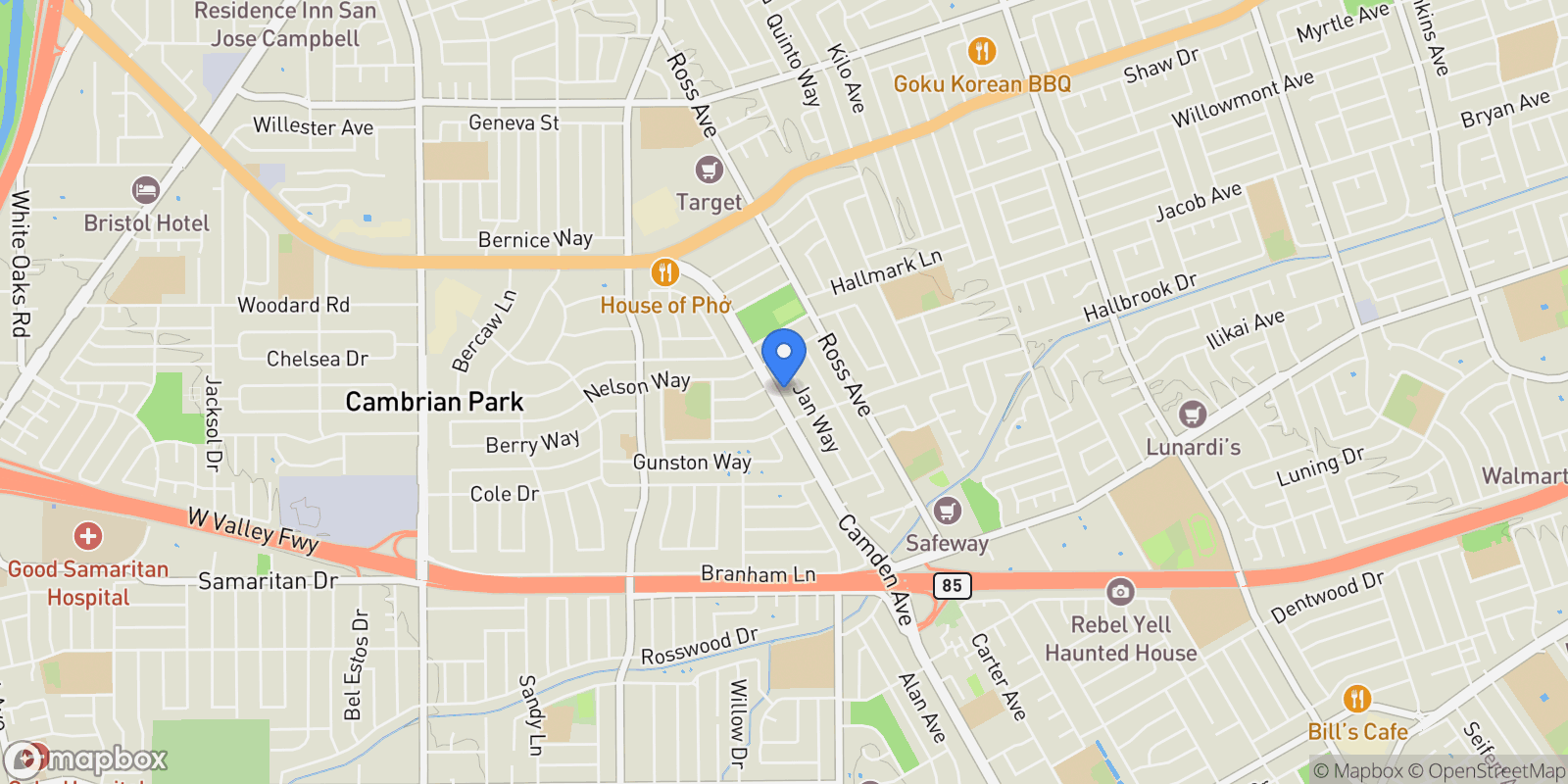 Map showing 4180 Camden Avenue, San Jose, California, United States.