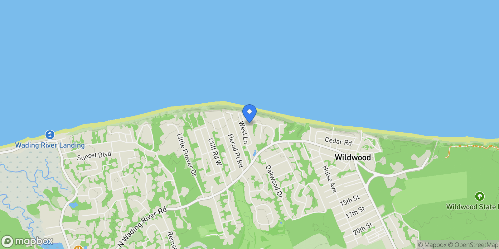 Map showing 110 Crescent Court, Wading River, New York, United States.
