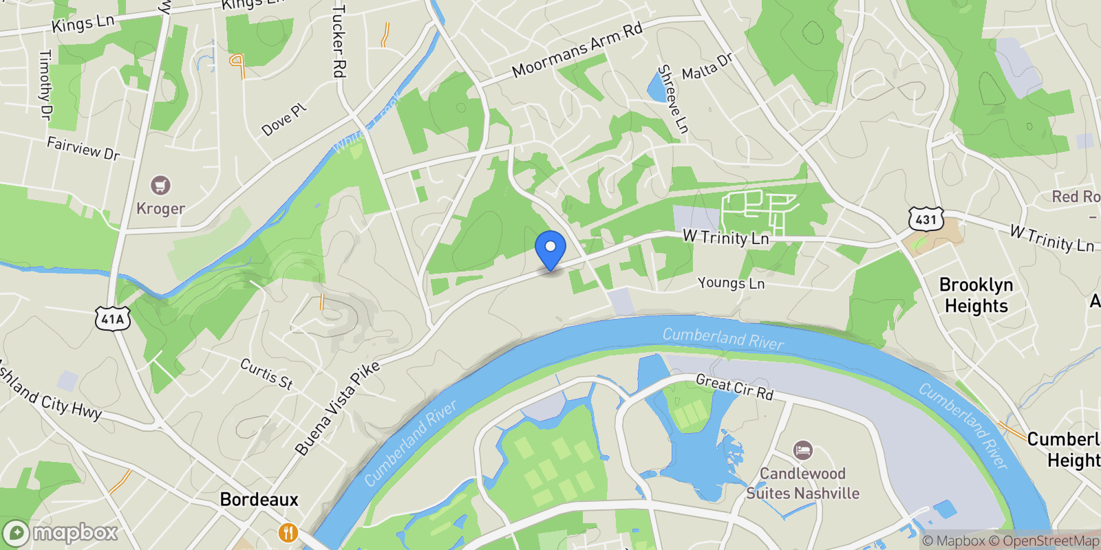 Map showing 1016 W Trinity Ln 1, Nashville, Tennessee, United States.