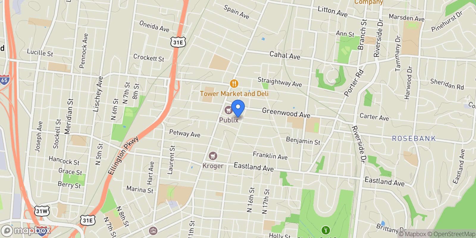 Map showing 1129 Sharpe Ave, Nashville, Tennessee, United States.