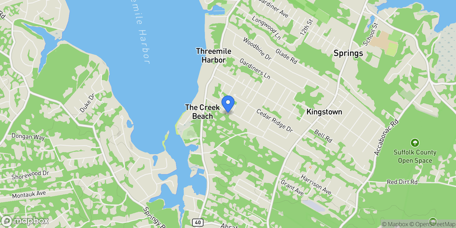 Map showing 33 Harbor View Drive, Springs, New York, United States.