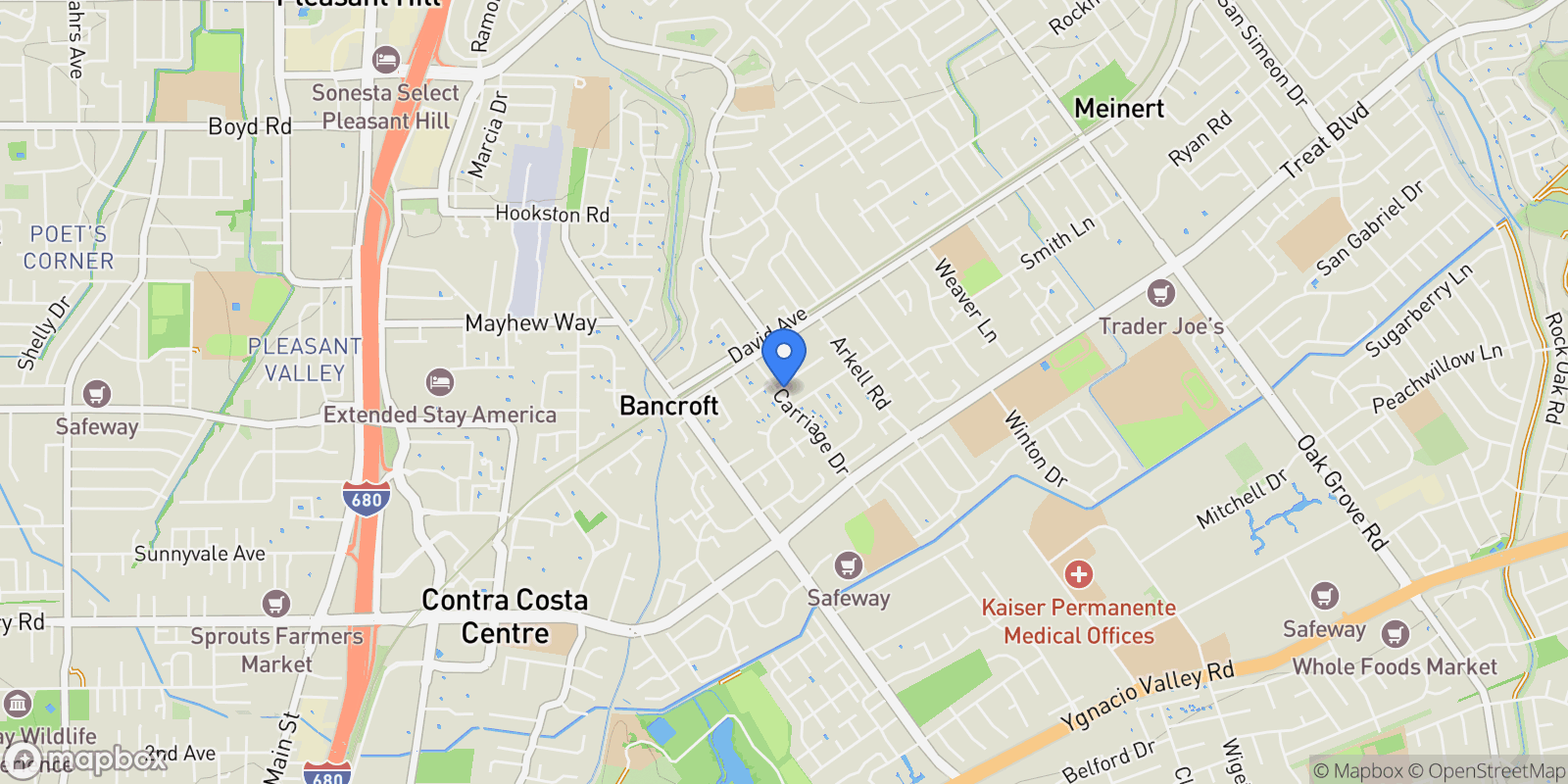 Map showing 1856 Carriage Dr, Walnut Creek, California, United States.