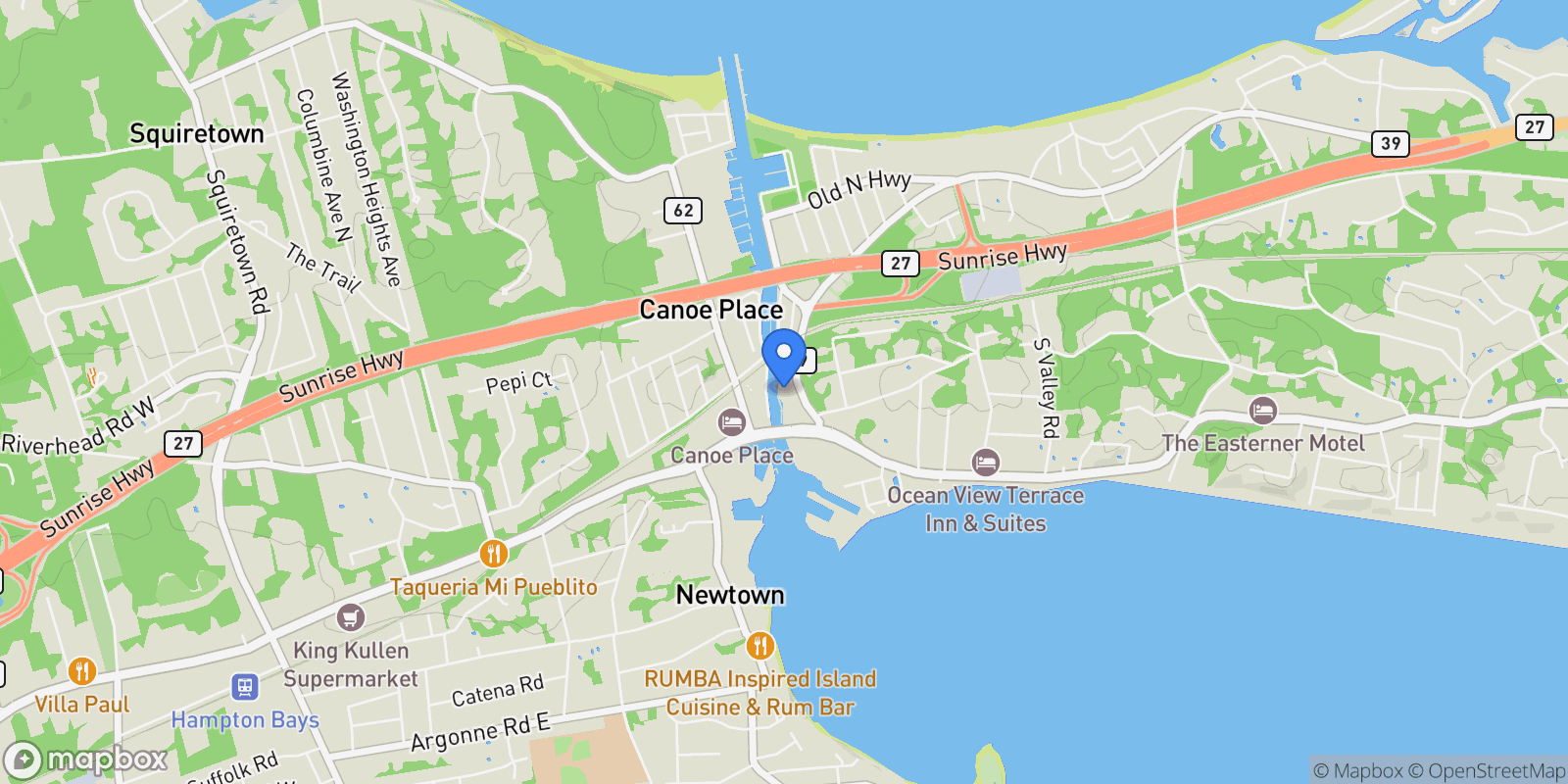 Map showing 45 Old Boathouse Lane S, Hampton Bays, New York, United States.
