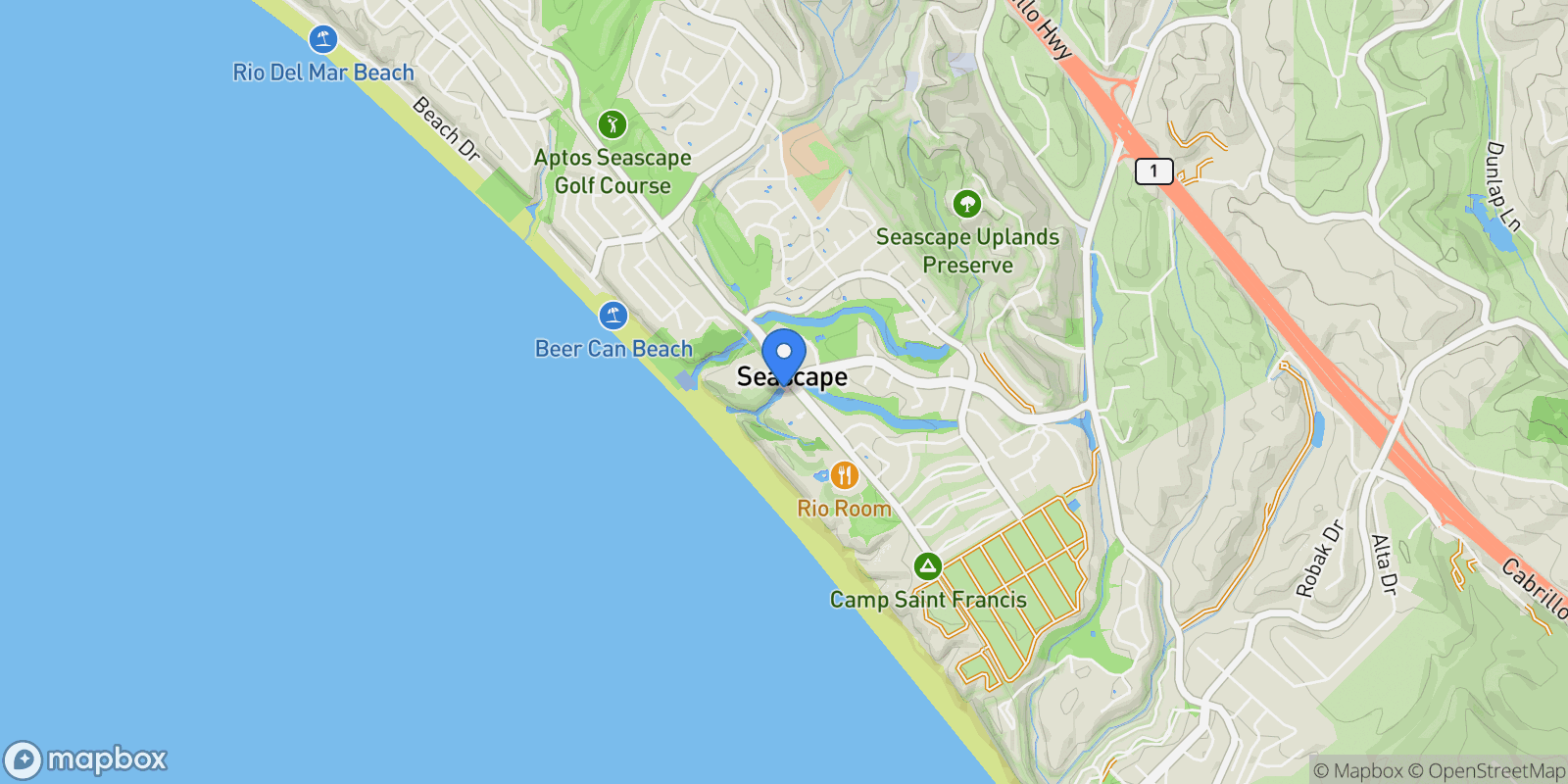 Map showing 22 Seascape Resort Drive, Aptos, California, United States.