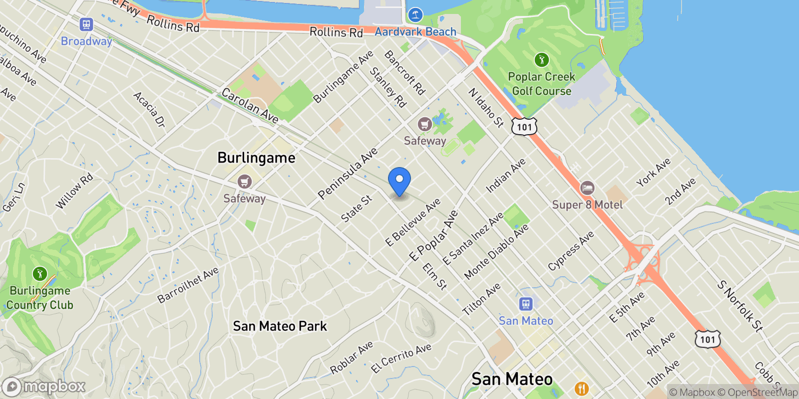Map showing 320 Villa Terrace, San Mateo, California, United States.