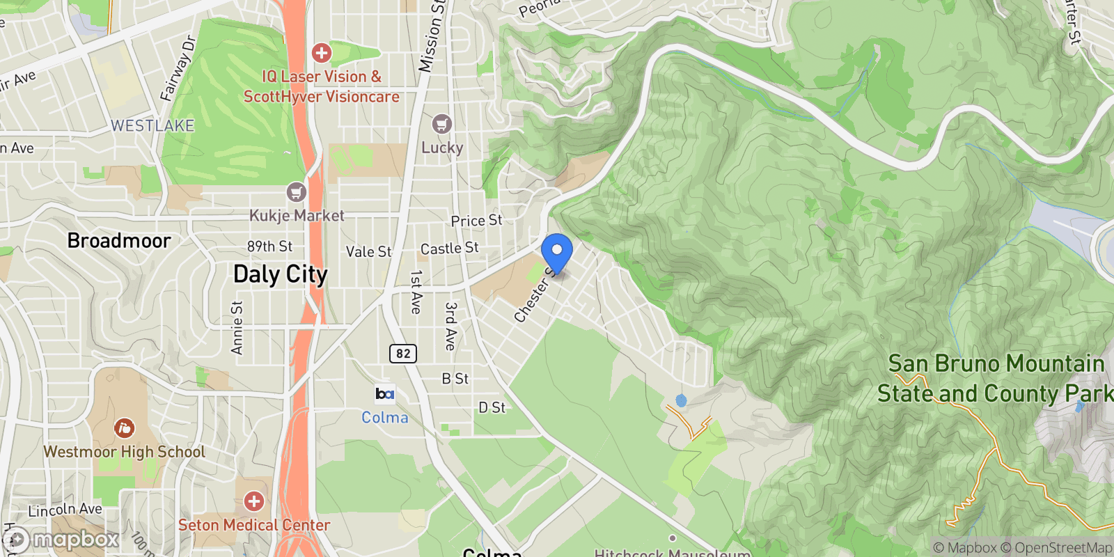 Map showing 615 Florence Street, Colma, California, United States.
