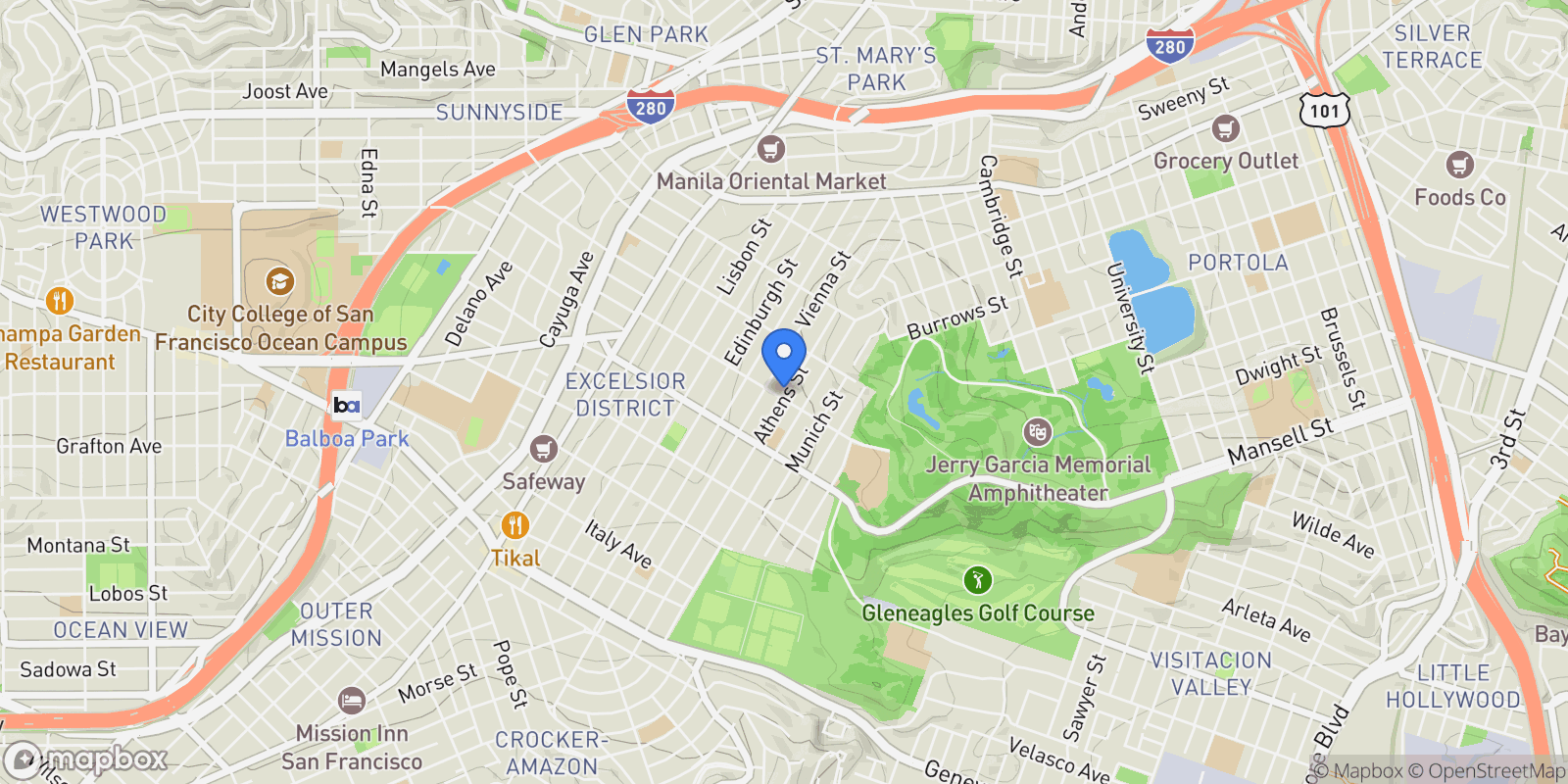 Map showing 745 Brazil Avenue, San Francisco, California, United States.