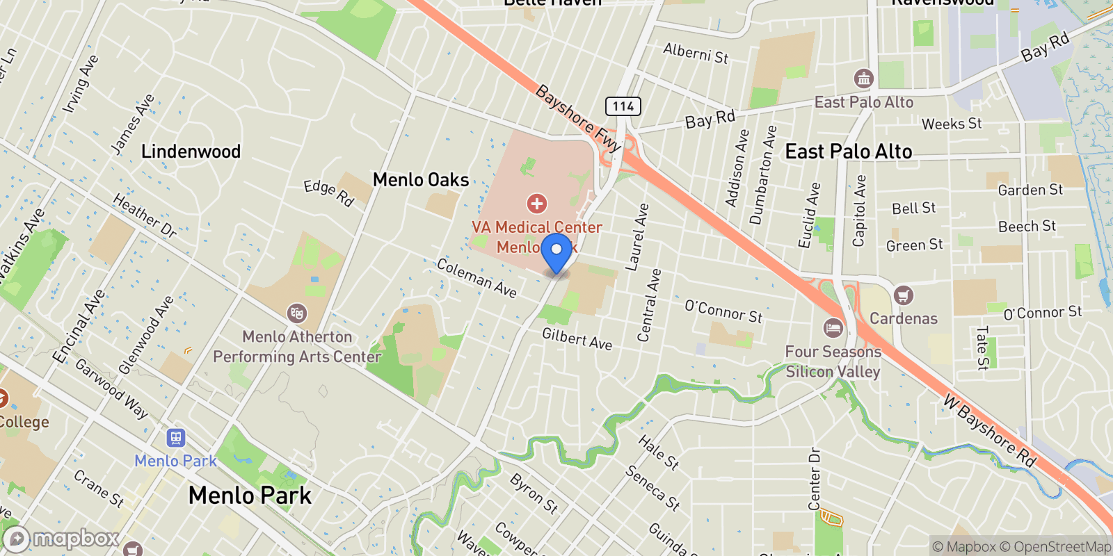 Map showing 600 Willow Road, Menlo Park, California, United States.