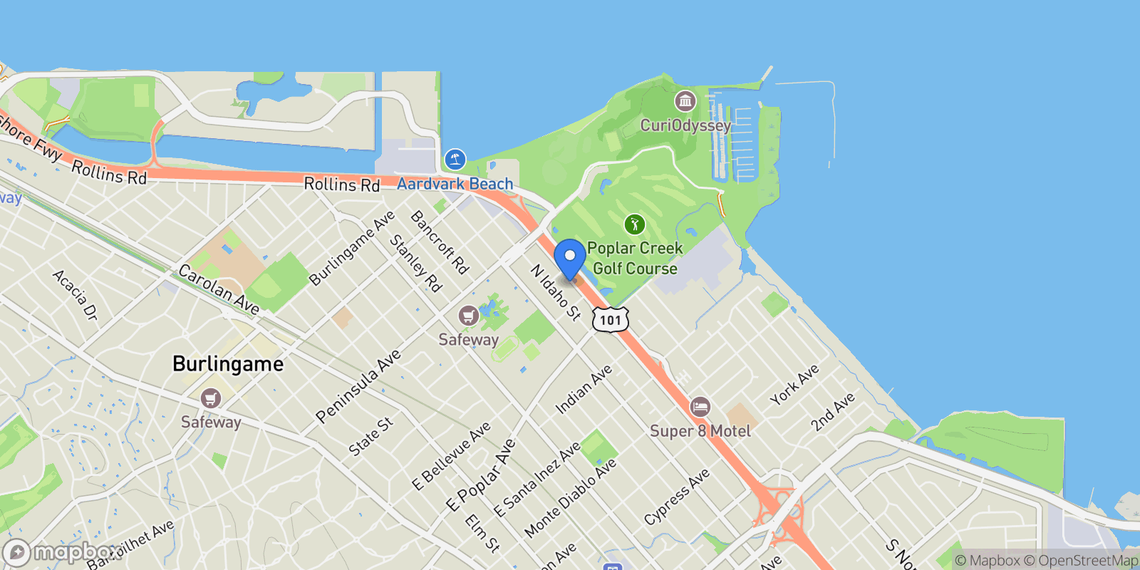 Map showing 735 N Amphlett Boulevard, San Mateo, California, United States.