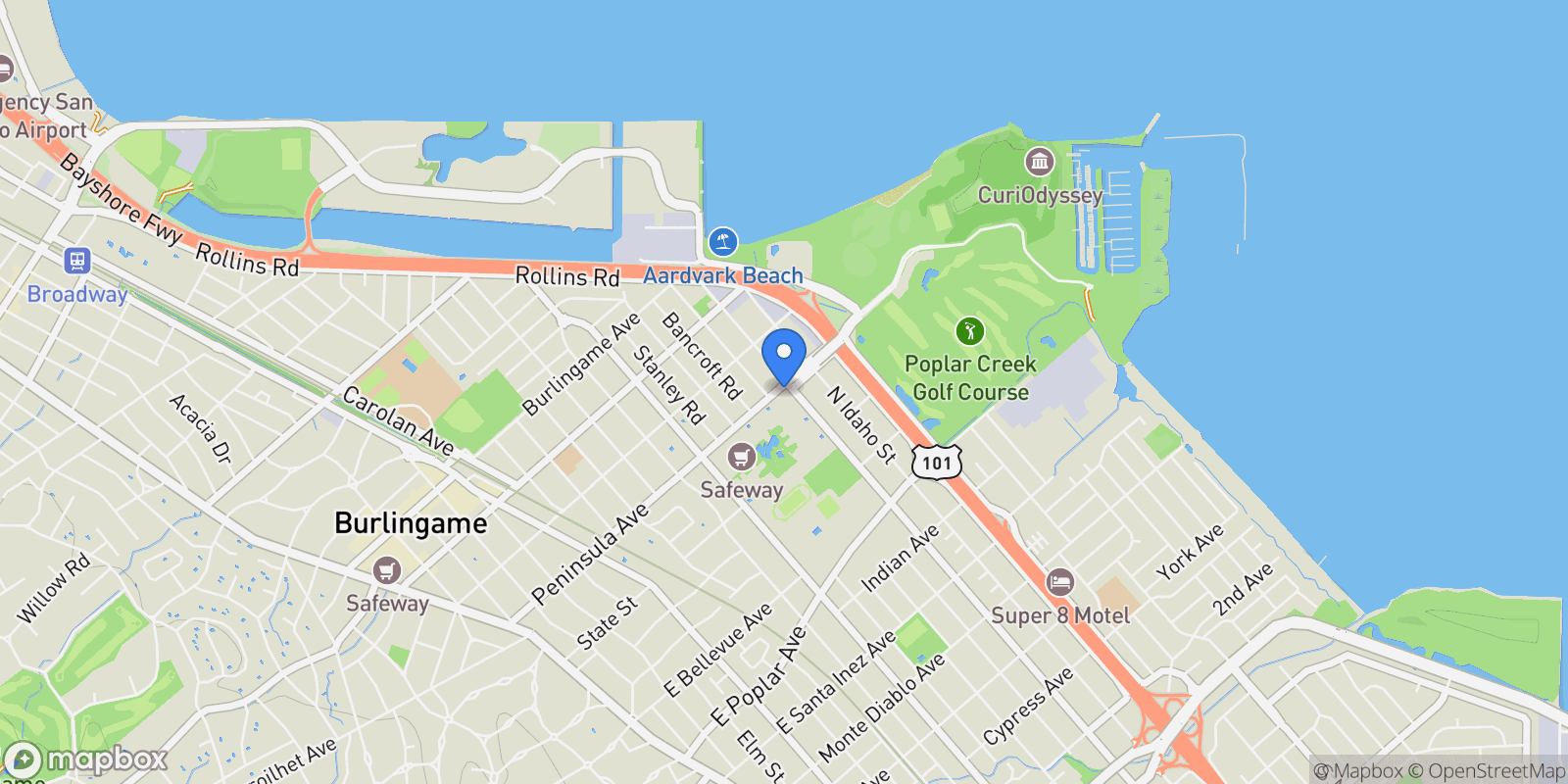 Map showing 974 Peninsula Avenue, San Mateo, California, United States.
