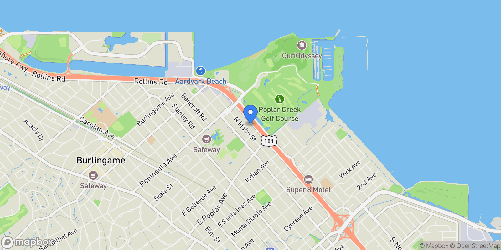 Map showing 739 N Amphlett Boulevard, San Mateo, California, United States.
