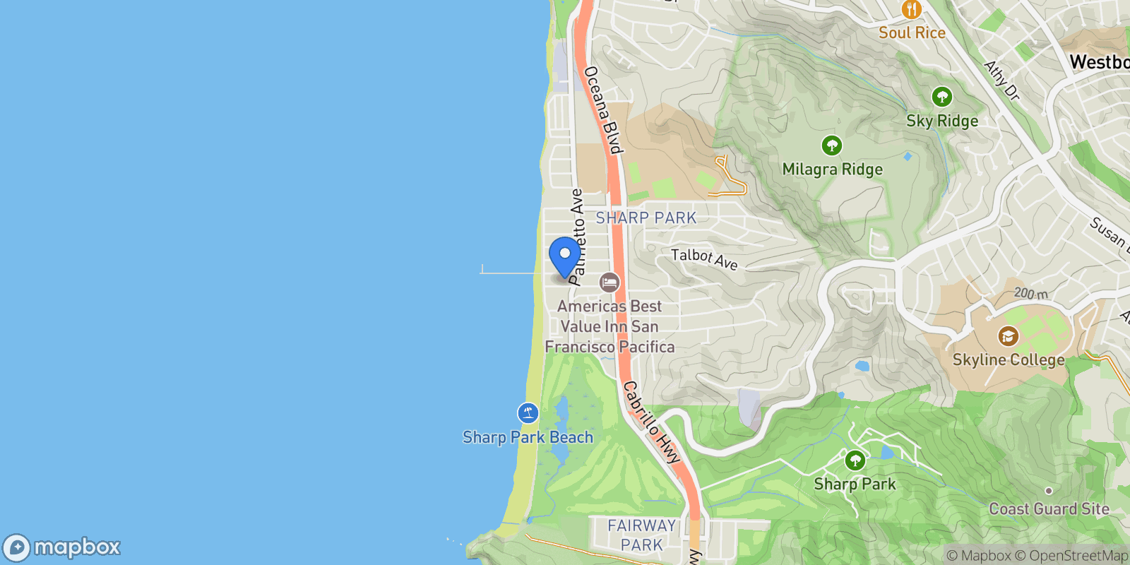 Map showing 77 Montecito Avenue, Pacifica, California, United States.
