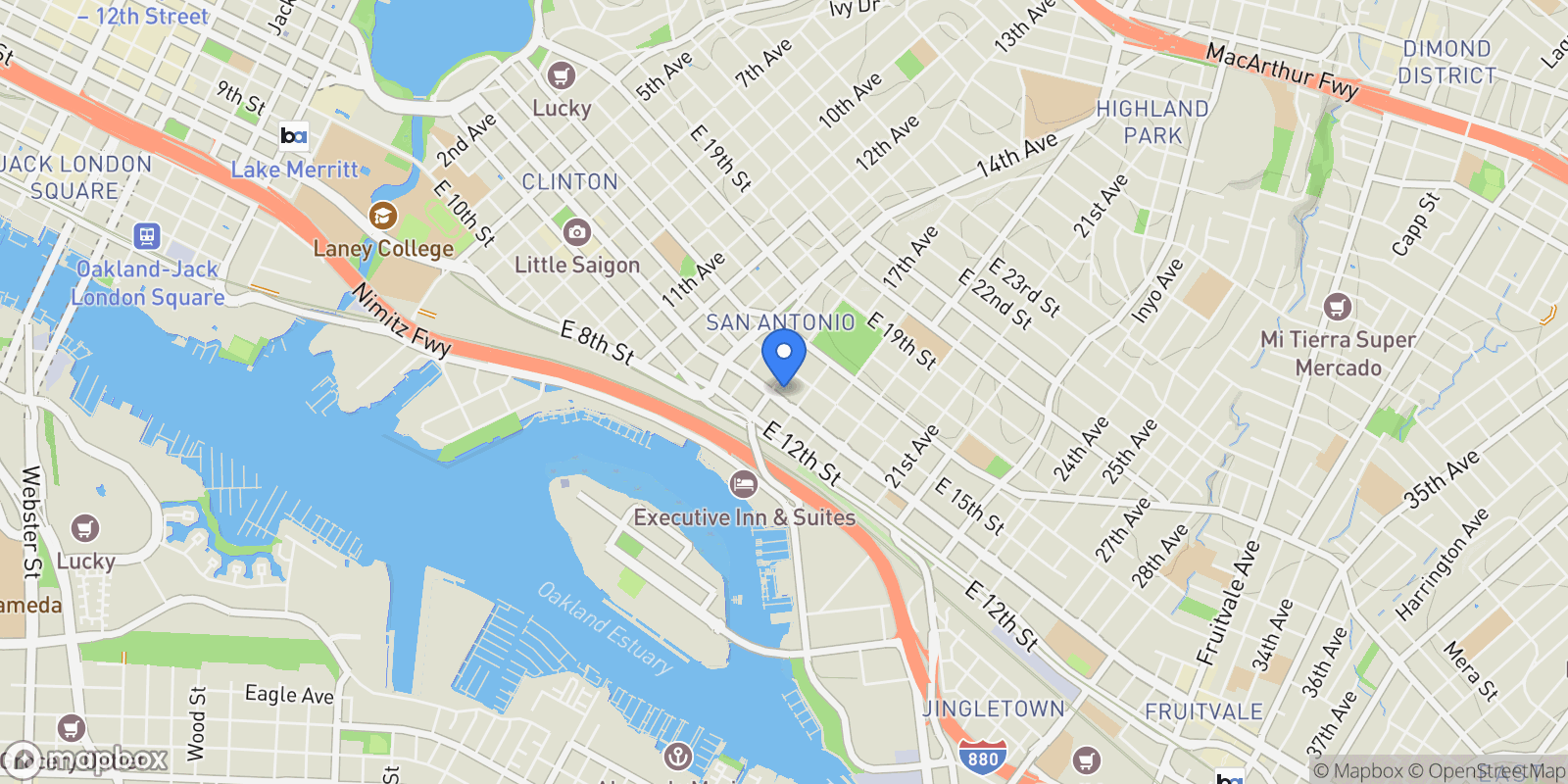 Map showing 1616 International Boulevard, Oakland, California, United States.
