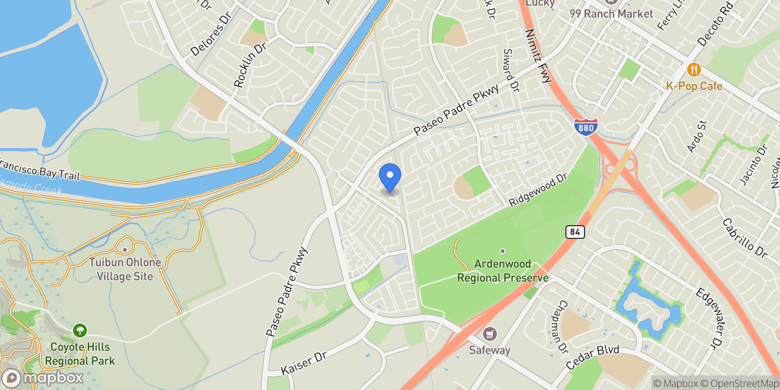 Map showing 34198 Tony Terrace, Newark, California, United States.