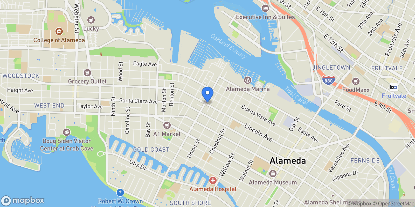Map showing 1707 Lincoln Ave, Alameda, California, United States.