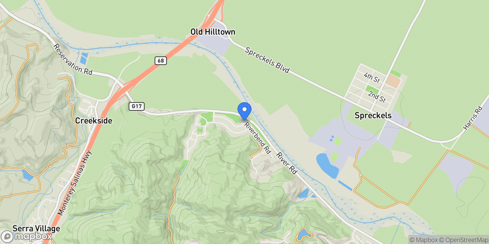 Map showing 17671 Riverbend Road, Salinas, California, United States.