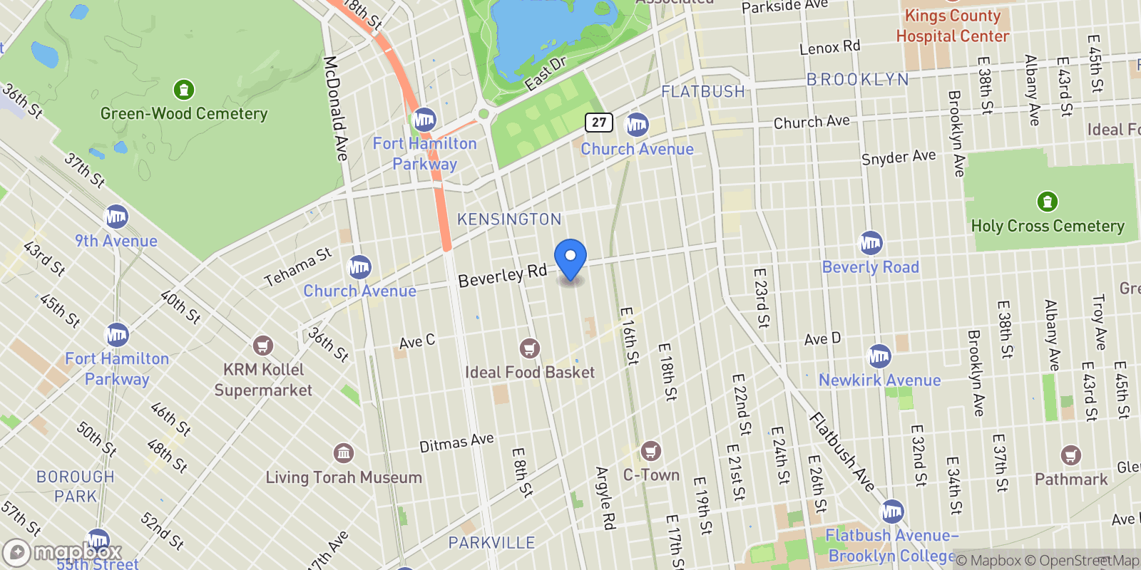 Map showing 244 ARGYLE RD, New York, New York, United States.