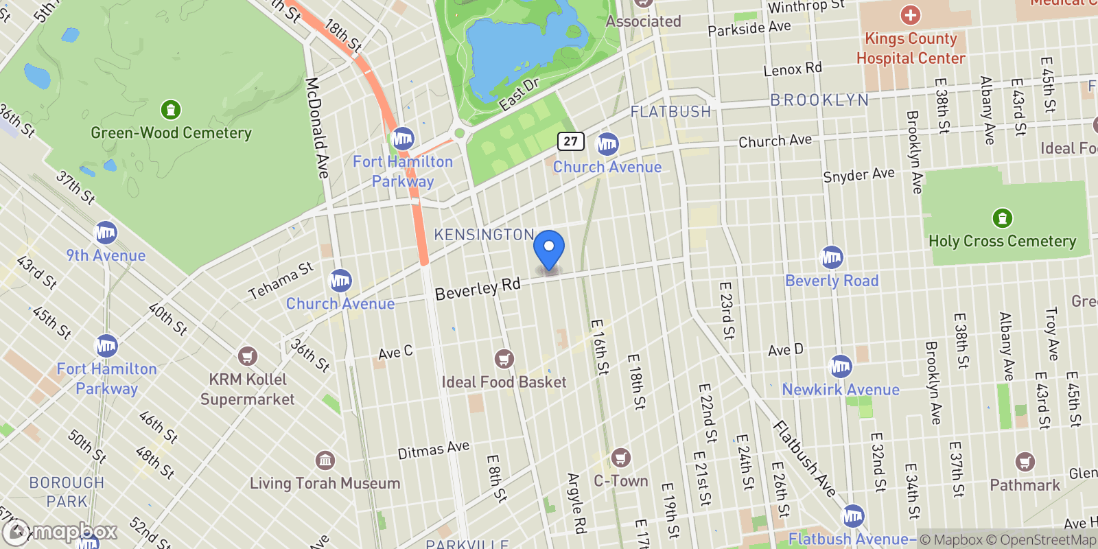 Map showing 209 ARGYLE RD, New York, New York, United States.