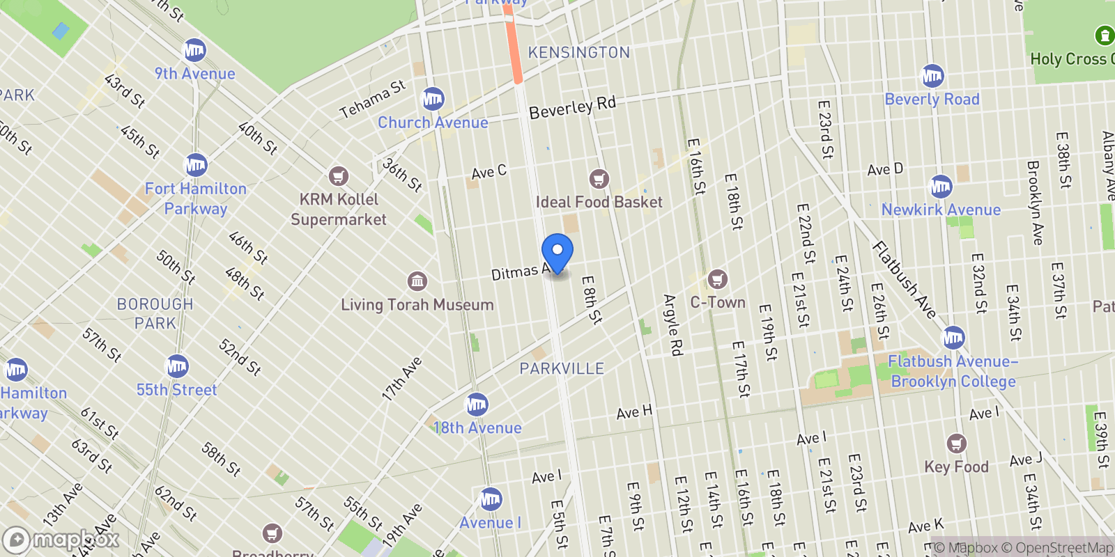 Map showing 525 OCEAN PKWY, New York, New York, United States.