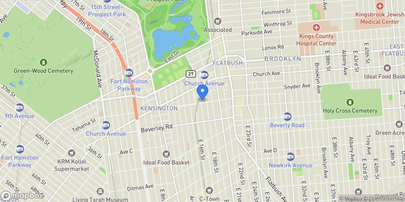 Map showing 1701 ALBEMARLE RD, New York, New York, United States.
